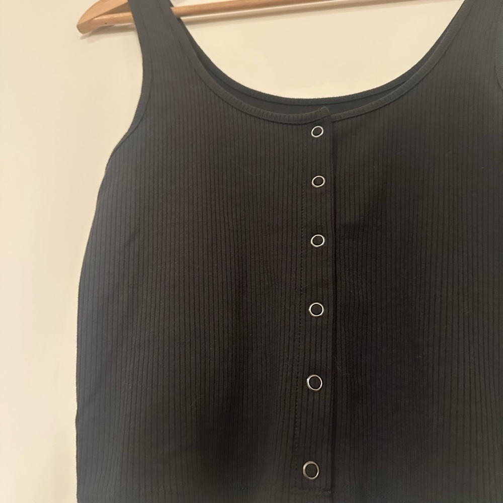 American Eagle Outfitters Black Tank Top button‎ front NWOT ribbed - Picture 3 of 5